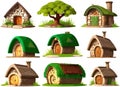 Beautiful dwarf and hobbit house. Vector Set Royalty Free Stock Photo