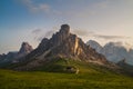 Beautiful early morning Dolomites Alps mountain landscape photo. Giau Pass or Passo di Giau - 2236m mountain pass in the province