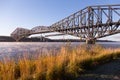 Beautiful early morning view of the 1919 steel Quebec Bridge over the St. Lawrence river