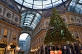 Beautiful early morning view to the decorated for Christmas Vittorio Emanuele II Gallery. Royalty Free Stock Photo