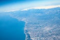 Beautiful earth and sea from a window airplane background