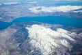 Beautiful earth and sea from a window airplane background