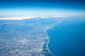 Beautiful earth and sea from a window airplane background