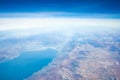 Beautiful earth and sea from a window airplane background