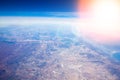 Beautiful earth and sea from a window airplane background