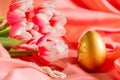 Beautiful Easter card, background with flowers and Golden egg