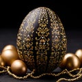 easter egg on black background, Gold and black pattern luxury easter egg. Royalty Free Stock Photo