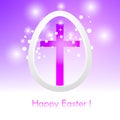Beautiful Easter egg with cross on pink background with glow and