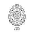 A beautiful Easter egg. Page of coloring books for adults and children. Hand drawn Black and white poster with Festive vector Royalty Free Stock Photo