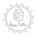 A beautiful Easter egg. Page of coloring books for adults and children. Hand drawn Black and white poster with Festive vector Royalty Free Stock Photo