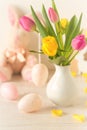 Easter decoration with spring flowers and eggs Royalty Free Stock Photo