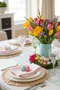 Easter table setting with flowers Royalty Free Stock Photo