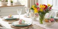 Easter table setting with flowers Royalty Free Stock Photo