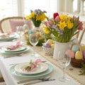 Easter table setting with flowers Royalty Free Stock Photo
