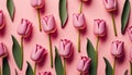 Beautiful Easter Tulips Pattern On Pink Background - Generative AI