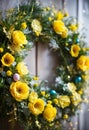 beautiful Easter wreath decor. Selective focus. Royalty Free Stock Photo