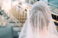Beautiful eastern style bride with white veil and hairpiece Royalty Free Stock Photo