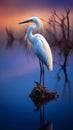 beautiful egret in the blue water lake Royalty Free Stock Photo