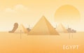 Beautiful Egypt desert landscape with silhouettes of Giza pyramid complex, statue of Great Sphinx, traditional buildings Royalty Free Stock Photo