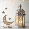 Eid and Ramadan lantern with moon and stars isolated on white background Royalty Free Stock Photo