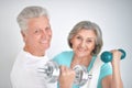 Beautiful elderly couple in a gym Royalty Free Stock Photo