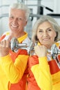 Beautiful elderly couple in a gym Royalty Free Stock Photo