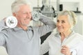 Beautiful elderly couple in a gym Royalty Free Stock Photo