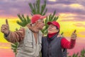 beautiful elderly couple in love in nature shows that everything