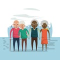 Beautiful elderly couples smiling cartoon