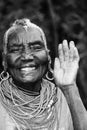 A beautiful elderly Karamajong woman smiles with grace in Karamoja, Uganda