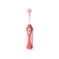 Beautiful electric toothbrush in red with a power button.