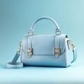 Beautiful elegance and luxury fashion women and blue leather handbag isolated on blue background,Blue Handbag,AI generated
