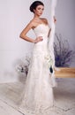 Beautiful elegant bride in luxurious wedding dress