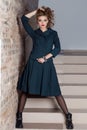 Beautiful elegant business woman suit fashion photo shooting for clothing catalog