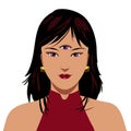 Beautiful asian woman with purple third eye, illustration