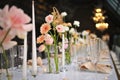 beautiful elegant decor of flowers and elegant serving on the wedding table. Royalty Free Stock Photo