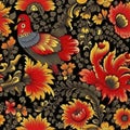 Beautiful elegant flower seamless pattern in khokhloma style, created with generative AI