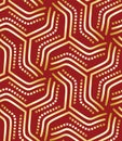 Beautiful elegant golden seamless pattern design over red crimson background. luxury seamless tile Royalty Free Stock Photo