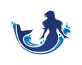 Beautiful and Elegant Mermaid Swim Through Wave