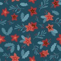 Beautiful elegant Seamless pattern with christmas flower, omela, leaf