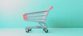 A beautiful and elegant shopping cart in light beige pastel tones, against a plain colored background. Generative AI Royalty Free Stock Photo