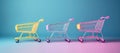 A beautiful and elegant shopping cart in light beige pastel tones, against a plain colored background. Generative AI Royalty Free Stock Photo