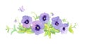 Beautiful elegant watercolor purple garden pansy border vignette