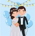 Beautiful elegant wedding love couple photo, best moments on pictures, portrait of family members vector Illustration