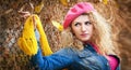 Beautiful elegant woman on street in autumn. Young pretty woman city shoot. Beautiful woman spending time outdoor during autumn