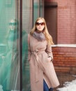 Beautiful elegant woman wearing a coat jacket and sunglasses Royalty Free Stock Photo