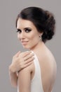 Beautiful Elegant Woman in White Dress Wearing Jewelry Royalty Free Stock Photo