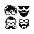 Beautiful elements for cards with a beard, mustaches, hats and sunglasses.