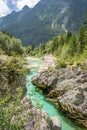 Velika Korita or Great canyon of Soca river near Bovec, Slovenia. Beautiful vivid turquoise river stream in Triglav National Park Royalty Free Stock Photo