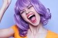 Beautiful and emotional lady purple hair free time Royalty Free Stock Photo